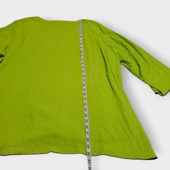 Ali Miles 2X Neon Green Crinkled Button Decor Asymmetric Tunic Top Lagen Artsy - Picture 12 of 12